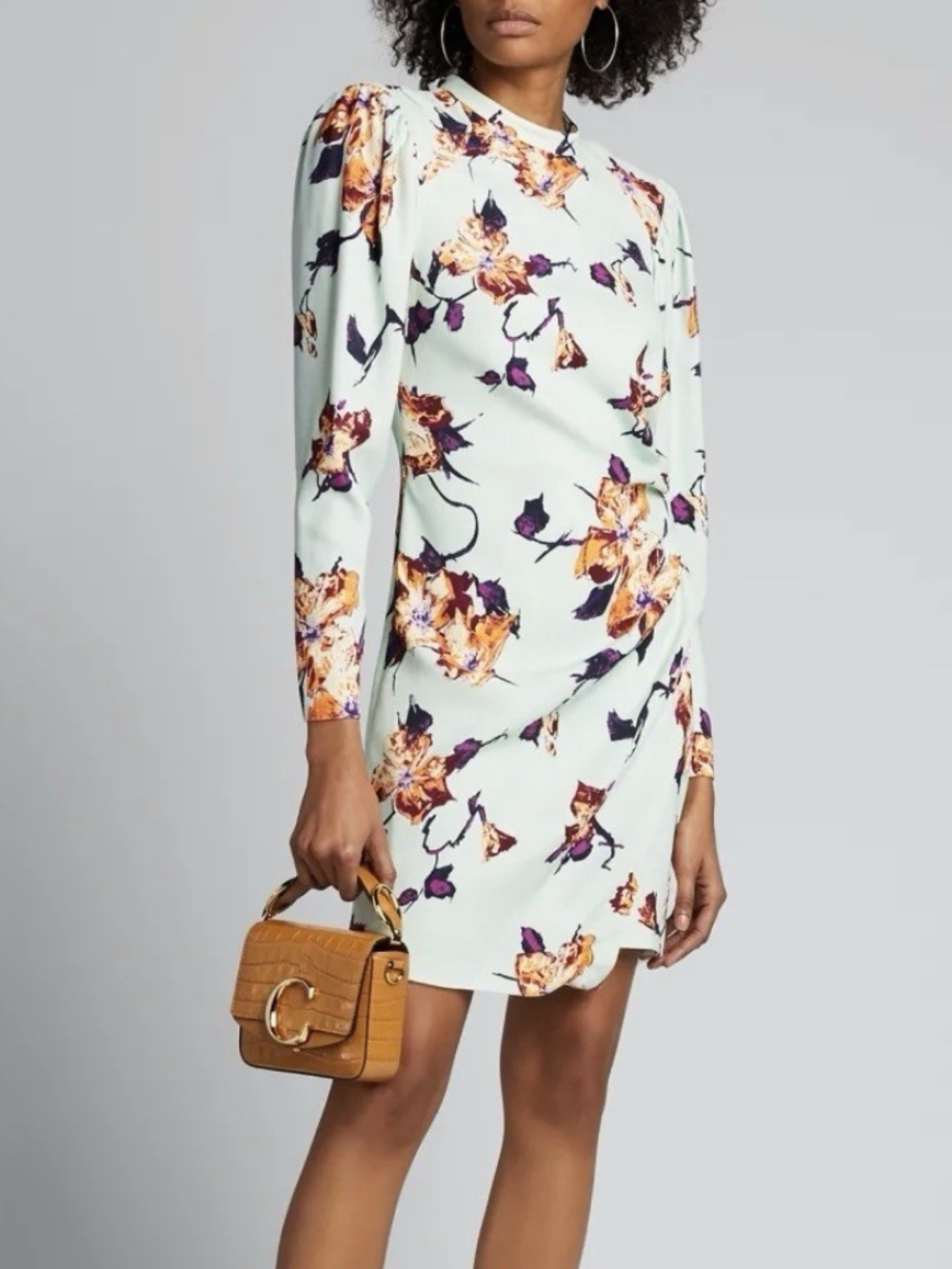 Wow [A.L.C.] Mint & Orange Floral Puff Sleeve Tulip Hem Cocktail Midi Dress | 10